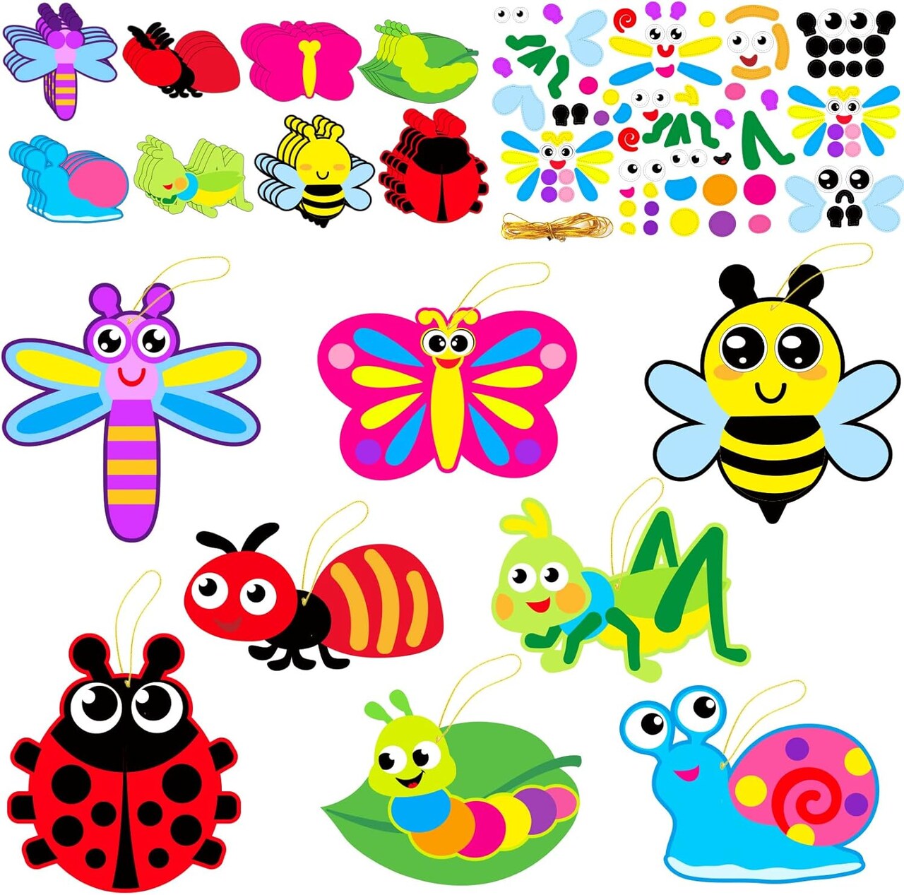 32-Pack Spring Bug Craft Kits – DIY Insect, Bee, Butterfly & Ladybug Stickers for Kids, Mothers’ Day Crafts, Home Activities & Fun Learning Projects